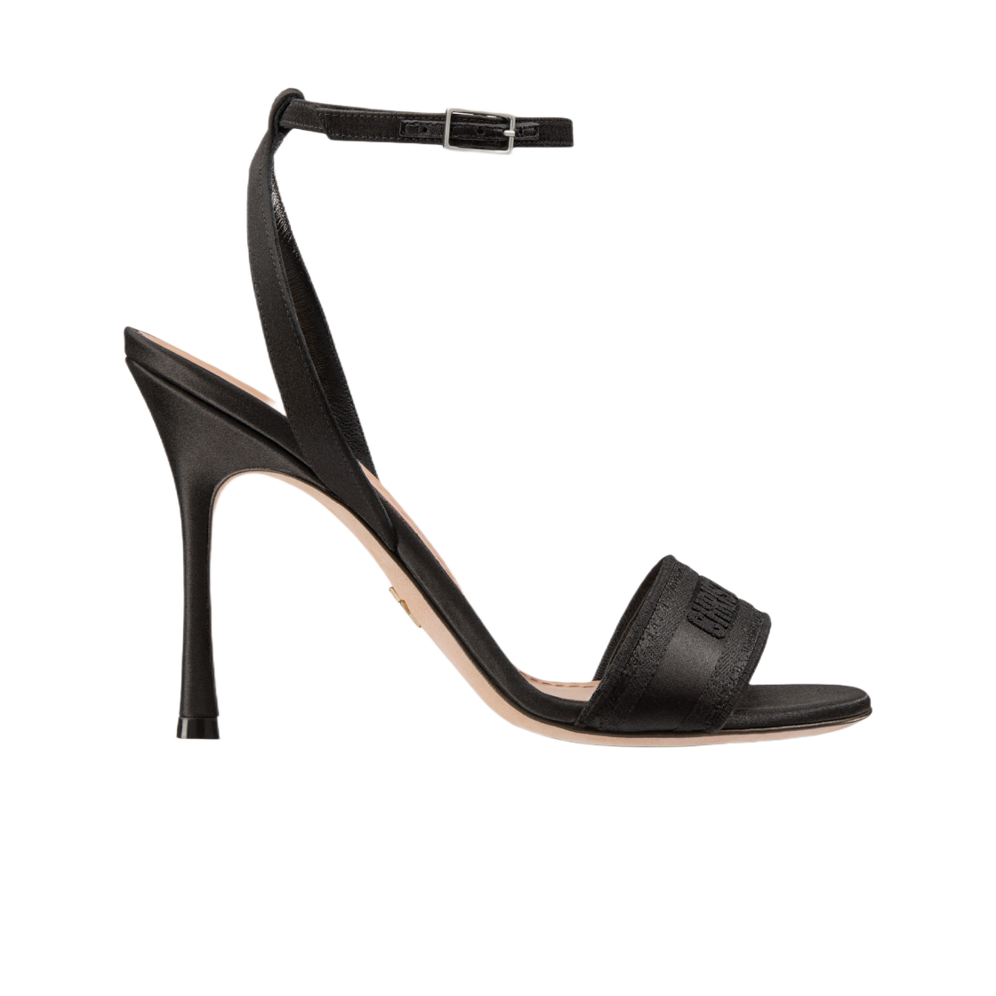 (W) 디올 디웨이 힐 샌들 블랙 자수 사틴 코튼((W) Dior Dway Heeled Sandal Black Embroidered Satin Cotton) - 1