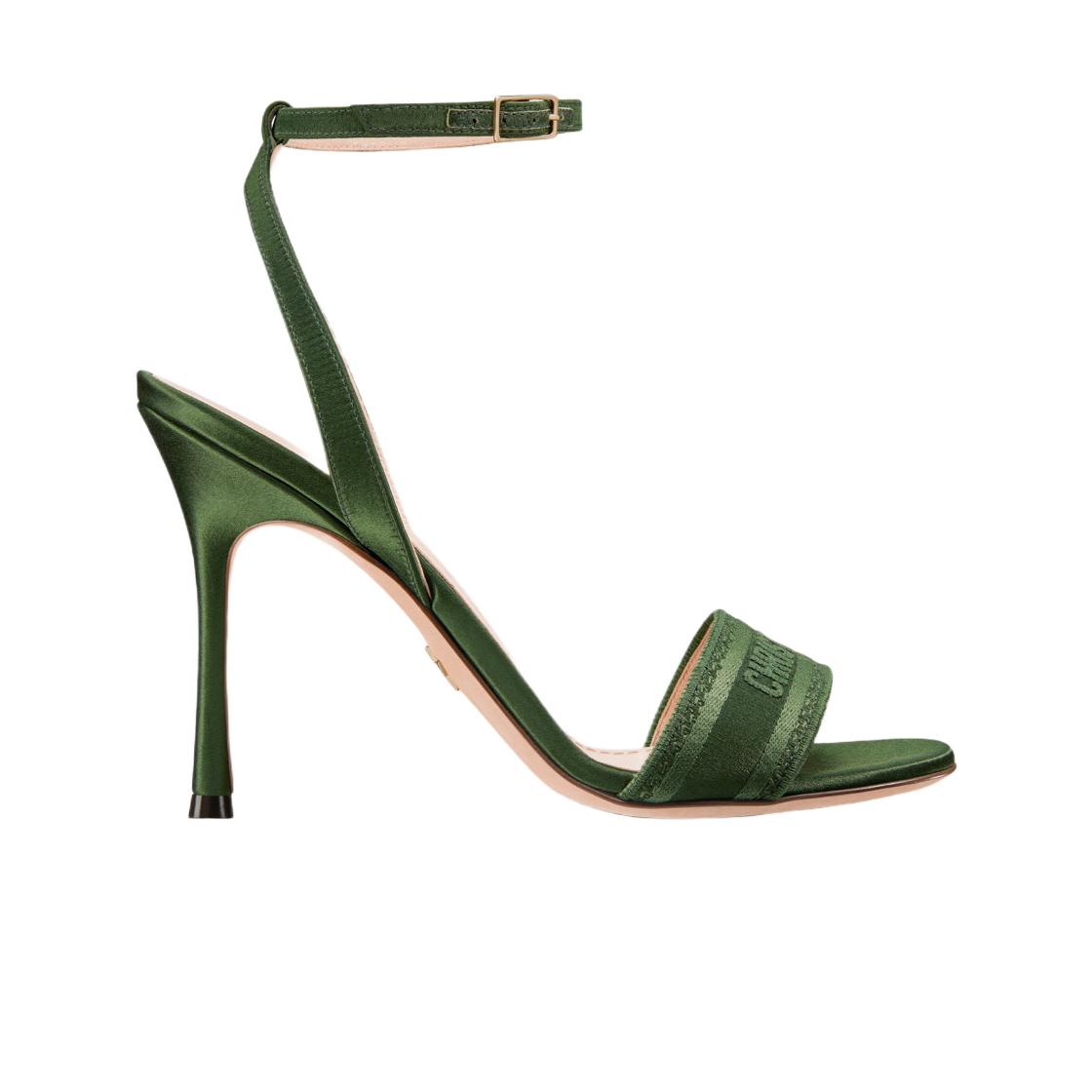 (W) 디올 디웨이 힐 샌들 카키 자수 사틴 코튼((W) Dior Dway Heeled Sandal Khaki Embroidered Satin Cotton) - 1