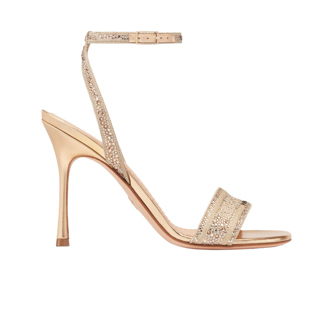 (W) 디올 디웨이 힐 샌들 골드 톤 코튼 자수 메탈릭 쓰레드 스트라스((W) Dior Dway Heeled Sandal Gold Tone Cotton Embroidered Metallic Thread Strass) - 1