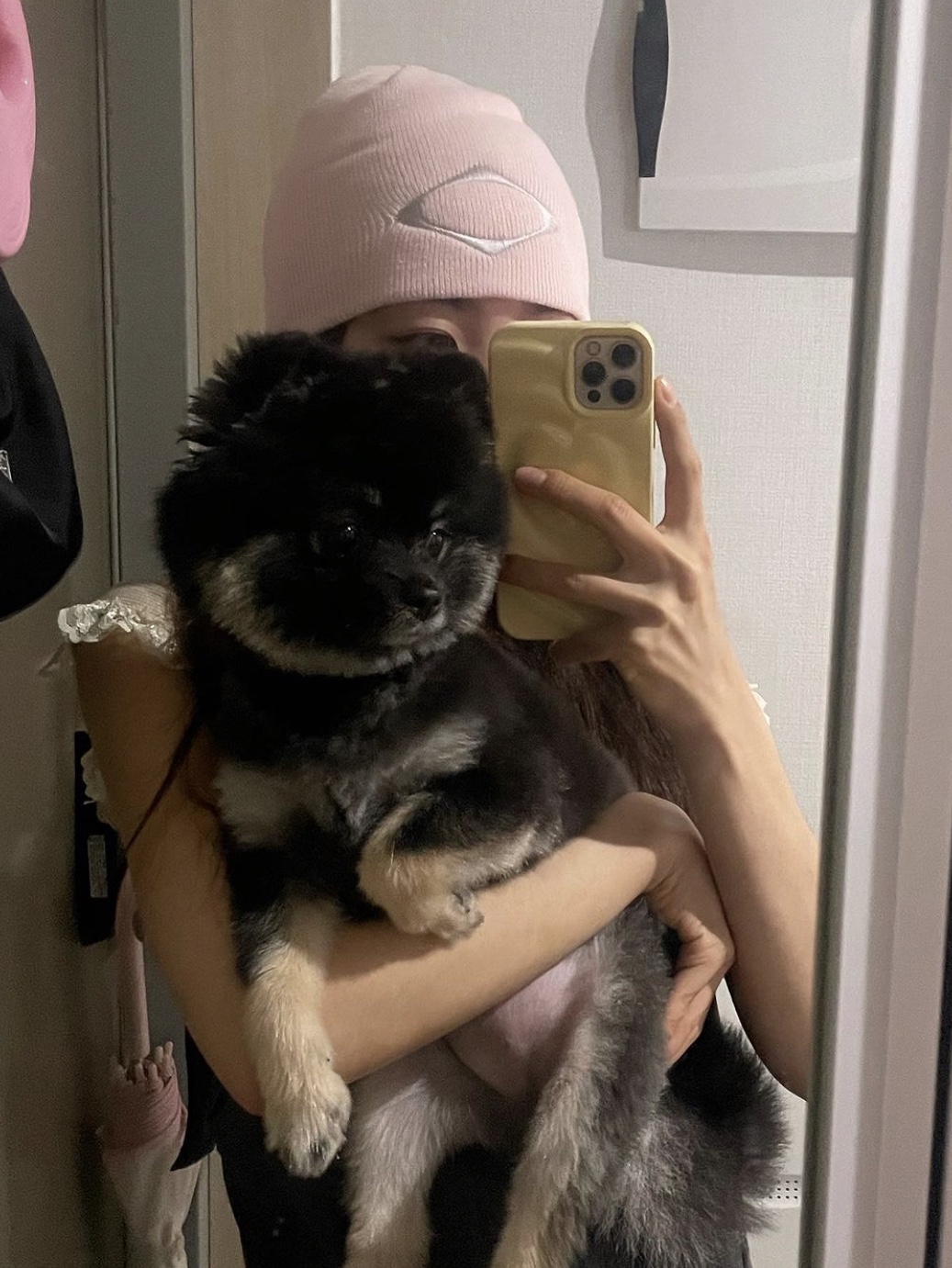 (W) Mischief Rhombus Beanie Light Pink, (W) Mischief Rhombus Beanie Black 착용 스타일
