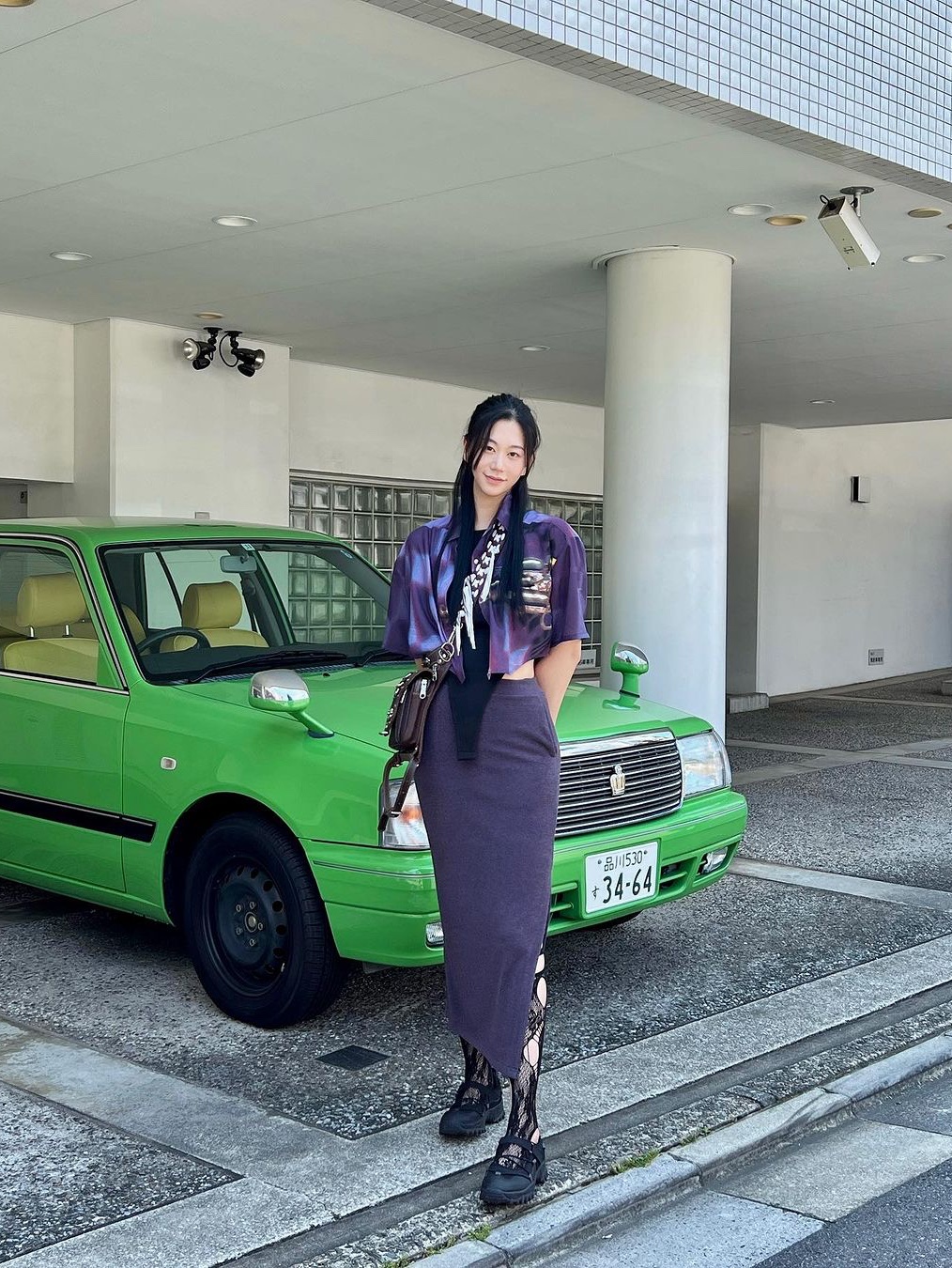 KYO Women Print Cropped Shirt Purple, KYO Women Print Cropped Shirt Blue 착용 스타일
