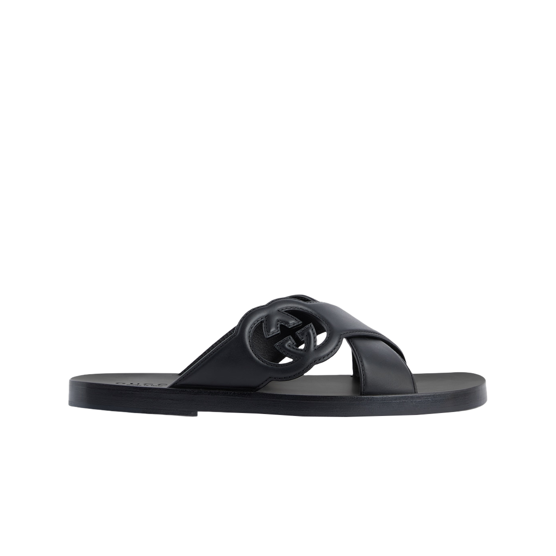 738471-US000-1000 Gucci Interlocking G Slide Sandal Black Leather