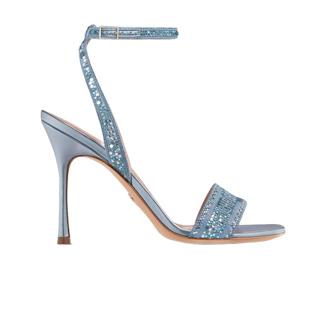 (W) 디올 디웨이 힐 샌들 블루 코튼 자수 메탈릭 쓰레드 스트라스((W) Dior Dway Heeled Sandal Blue Cotton Embroidered Metallic Thread Strass) - 1