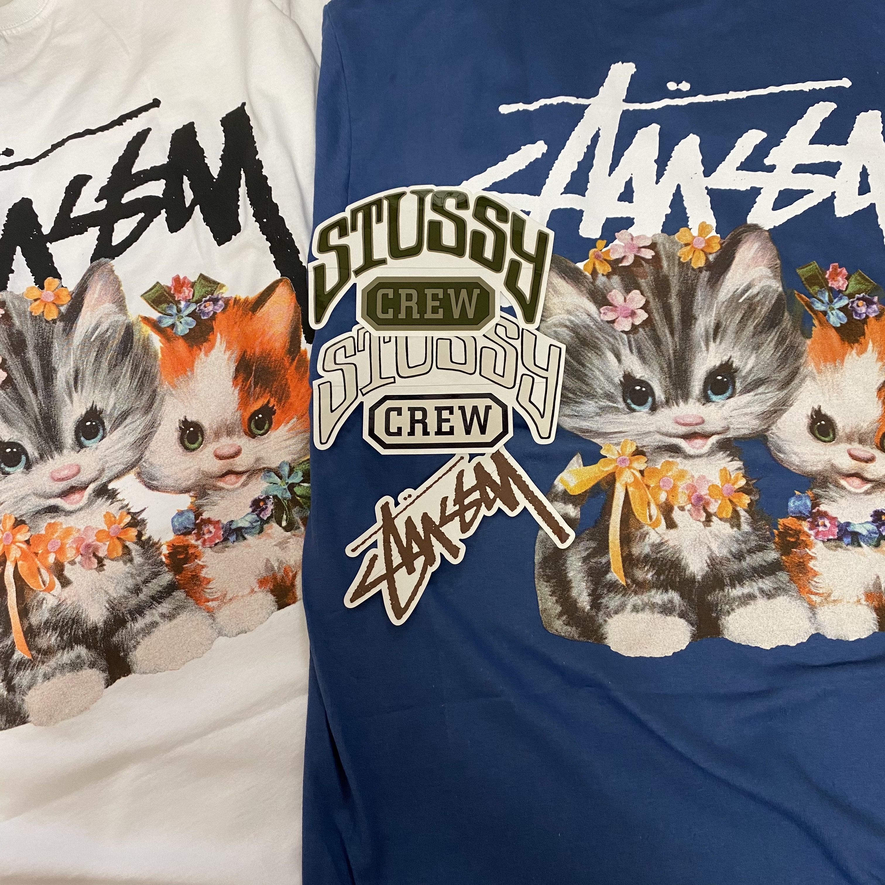 Stussy Kittens T-Shirt White, Stussy Kittens T-Shirt Midnight 착용 스타일