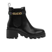 (W) Gucci Mid-Heel Boot with Logo Black Leather