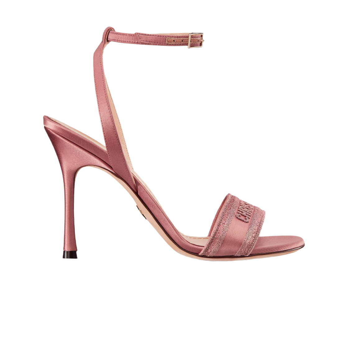 KCQ853SBX-S70K (W) Dior Dway Heeled Sandal Rose Des Vents Metallic Thread Embroidered Satin