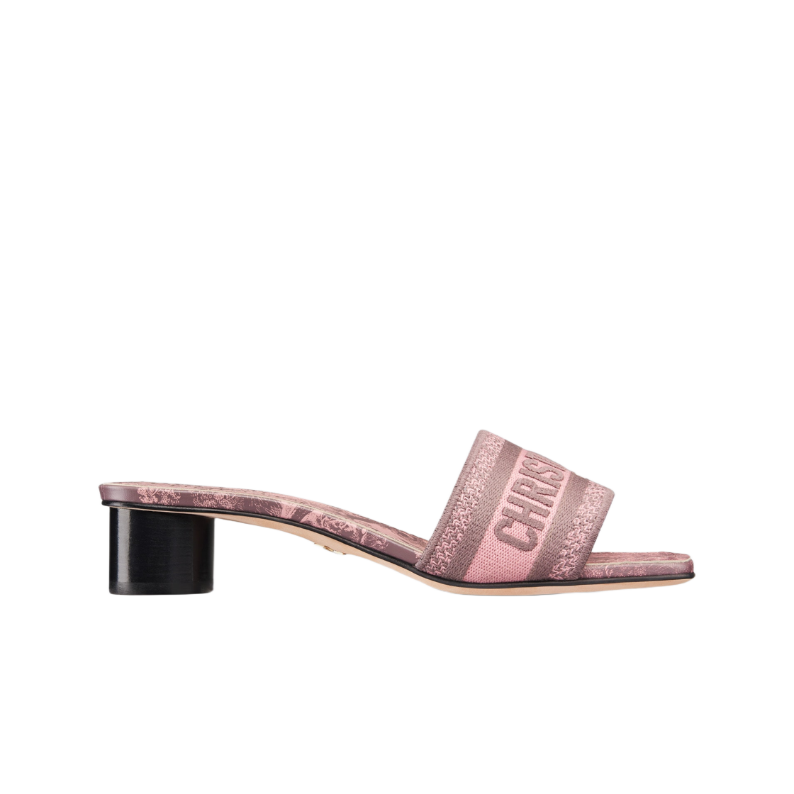 (W) 디올 디웨이 힐 슬라이드 그레이 핑크 자수 코튼 트왈 드 주이 리버스 모티프((W) Dior Dway Heeled Slide Gray Pink Embroidered Cotton Toile De Jouy Reverse Motif) - 1