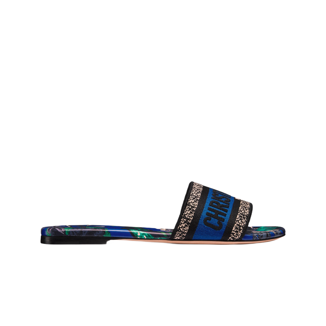 (W) 디올 디웨이 슬라이드 코발트 블루 멀티컬러 자수 코튼 트왈 드 주이 보야주 모티프((W) Dior Dway Slide Cobalt Blue Multicolor Embroidered Cotton Toile De Jouy Voyage Motif) - 1