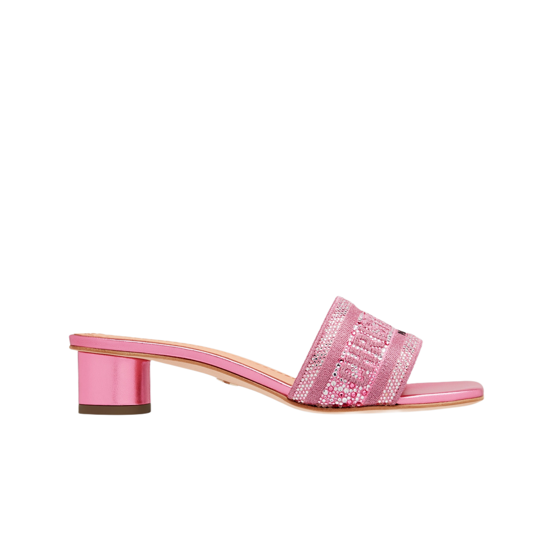 (W) 디올 디웨이 힐 슬라이드 핑크 코튼 자수 메탈릭 쓰레드 스트라스((W) Dior Dway Heeled Slide Pink Cotton Embroidered Metallic Thread Strass) - 1
