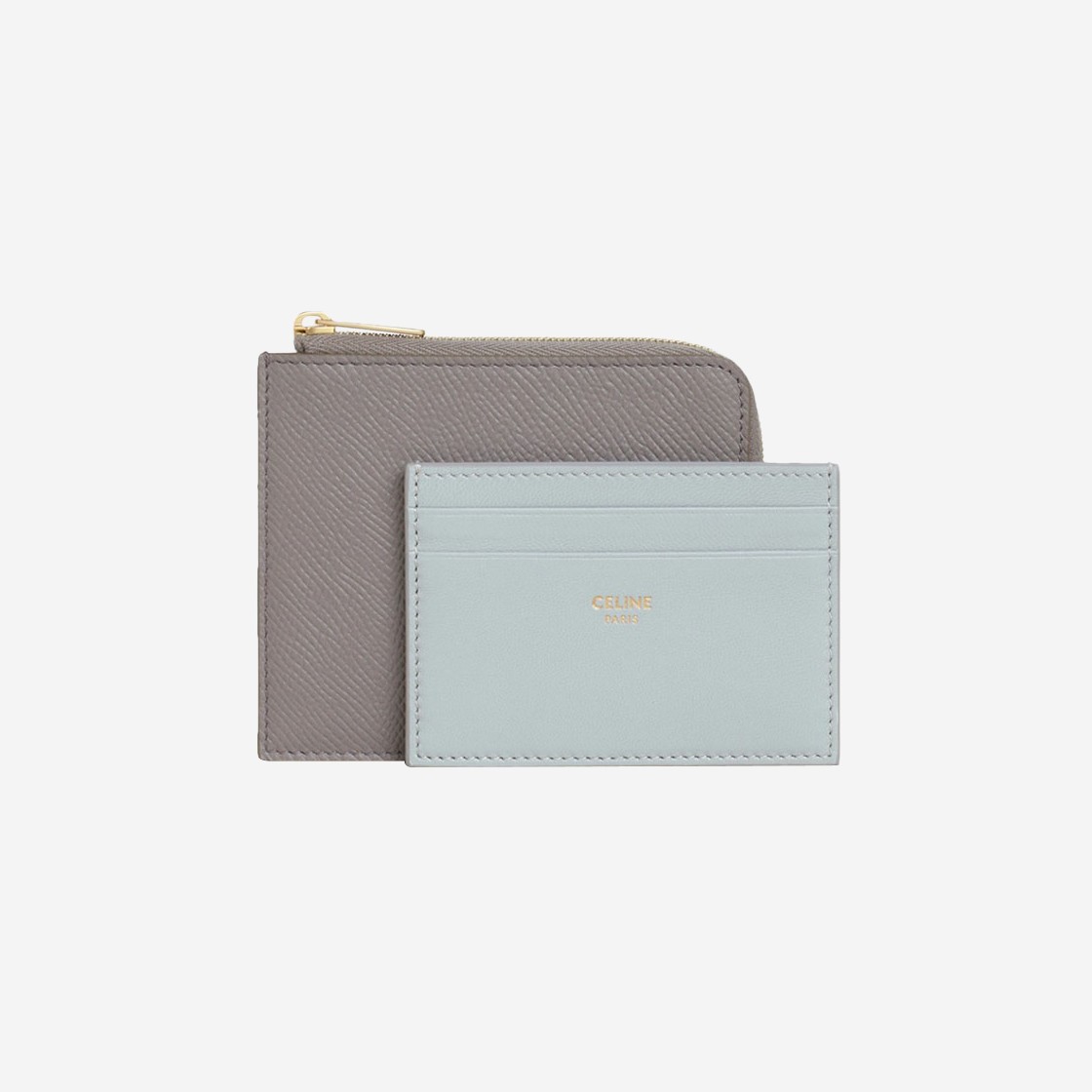 Celine Zipped Purse with Removable Card Holder in Grained Calfskin and Smooth Lambskin Pebble Mineral 상세 이미지 1