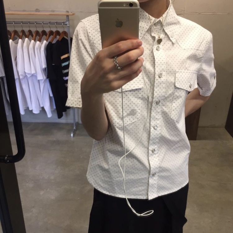 Safarispot Women 1/2 Western Dots Key Shirts Black 착용 스타일 - 2