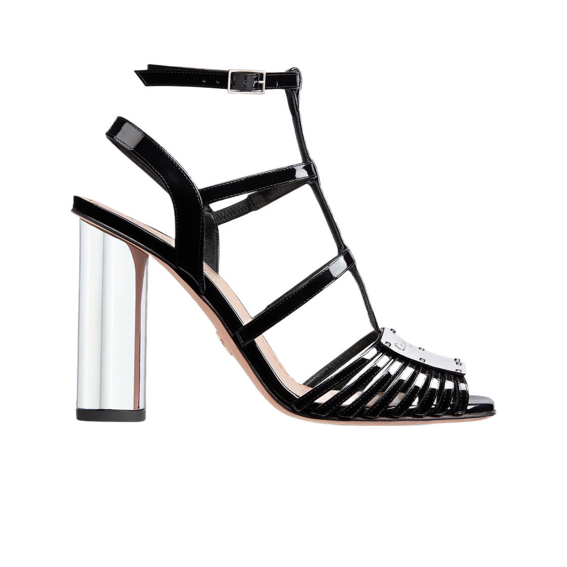 (W) 디올 라 파리지앵 디올 힐 샌들 블랙 페이턴트 카프스킨((W) Dior La Parisienne Dior Heeled Sandal Black Patent Calfskin) - 1