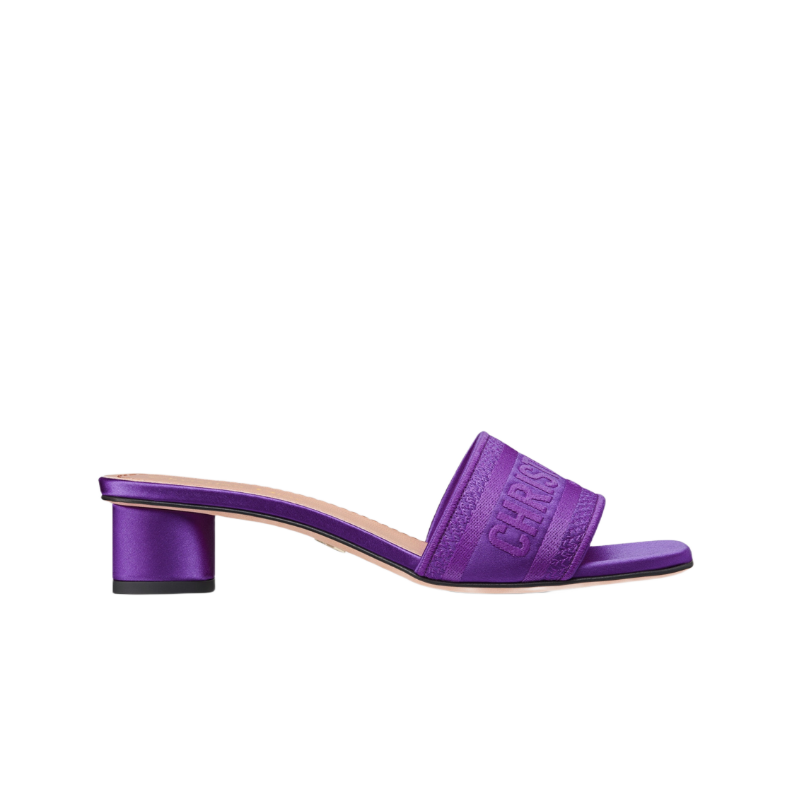 (W) 디올 디웨이 힐 슬라이드 퍼플 자수 사틴 코튼((W) Dior Dway Heeled Slide Purple Embroidered Satin Cotton) - 1