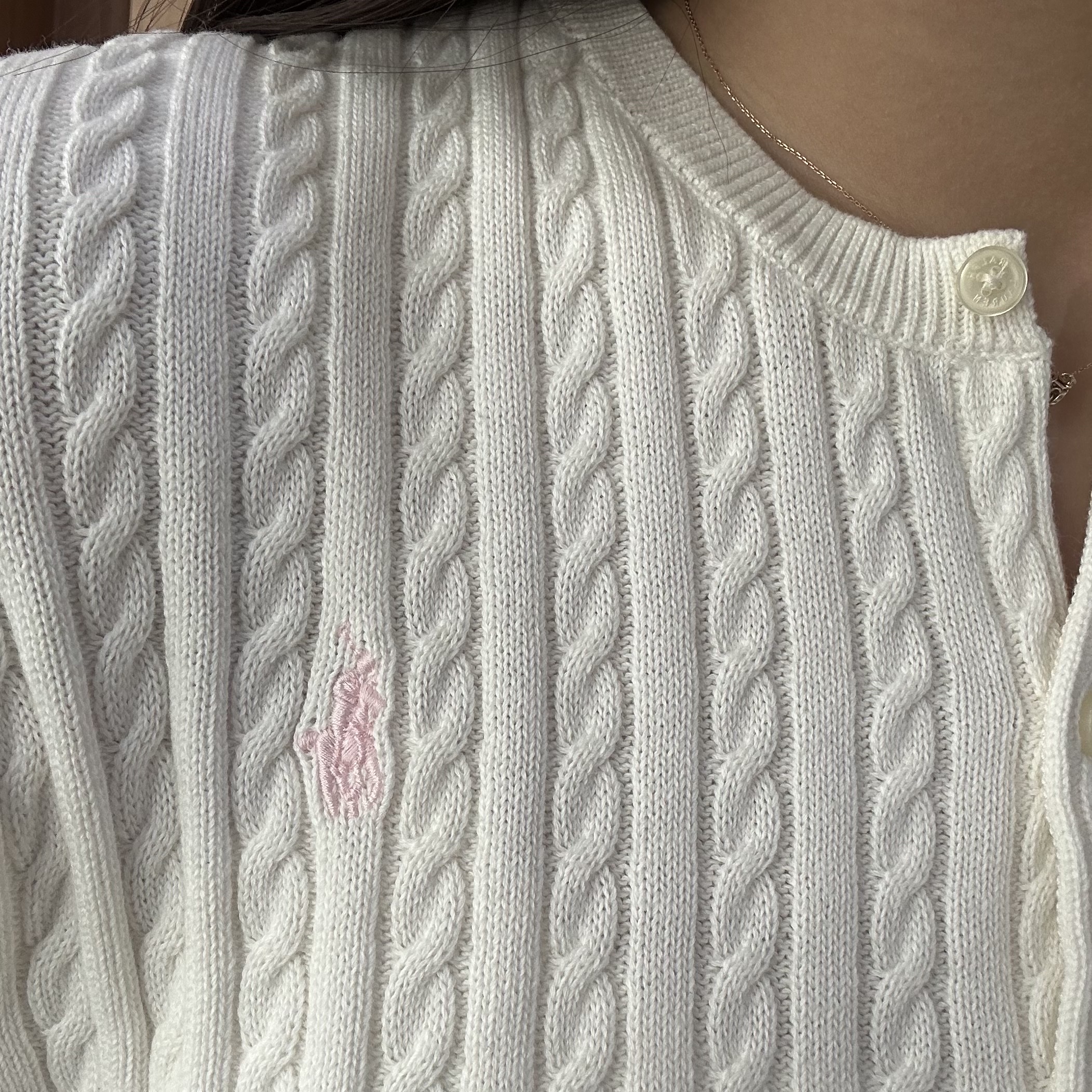 [30% 적립] Polo Ralph Lauren Children Mini Cable Cotton Cardigan Warm White 착용 스타일