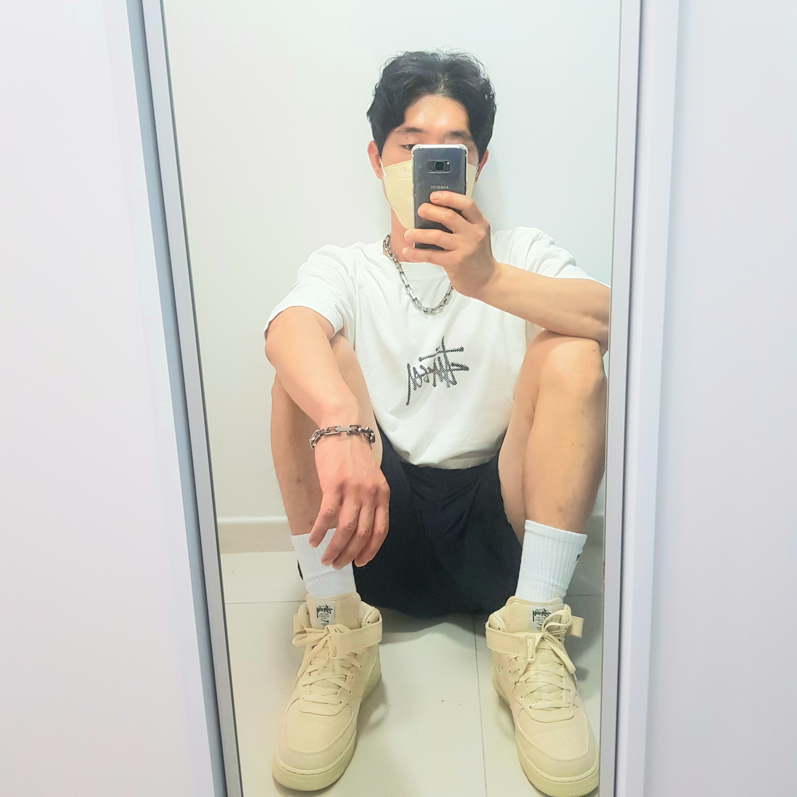 Stussy Big Basic Water Shorts Black, Stussy Small Stock Crew Socks White (3 Pack) 착용 스타일 - 3