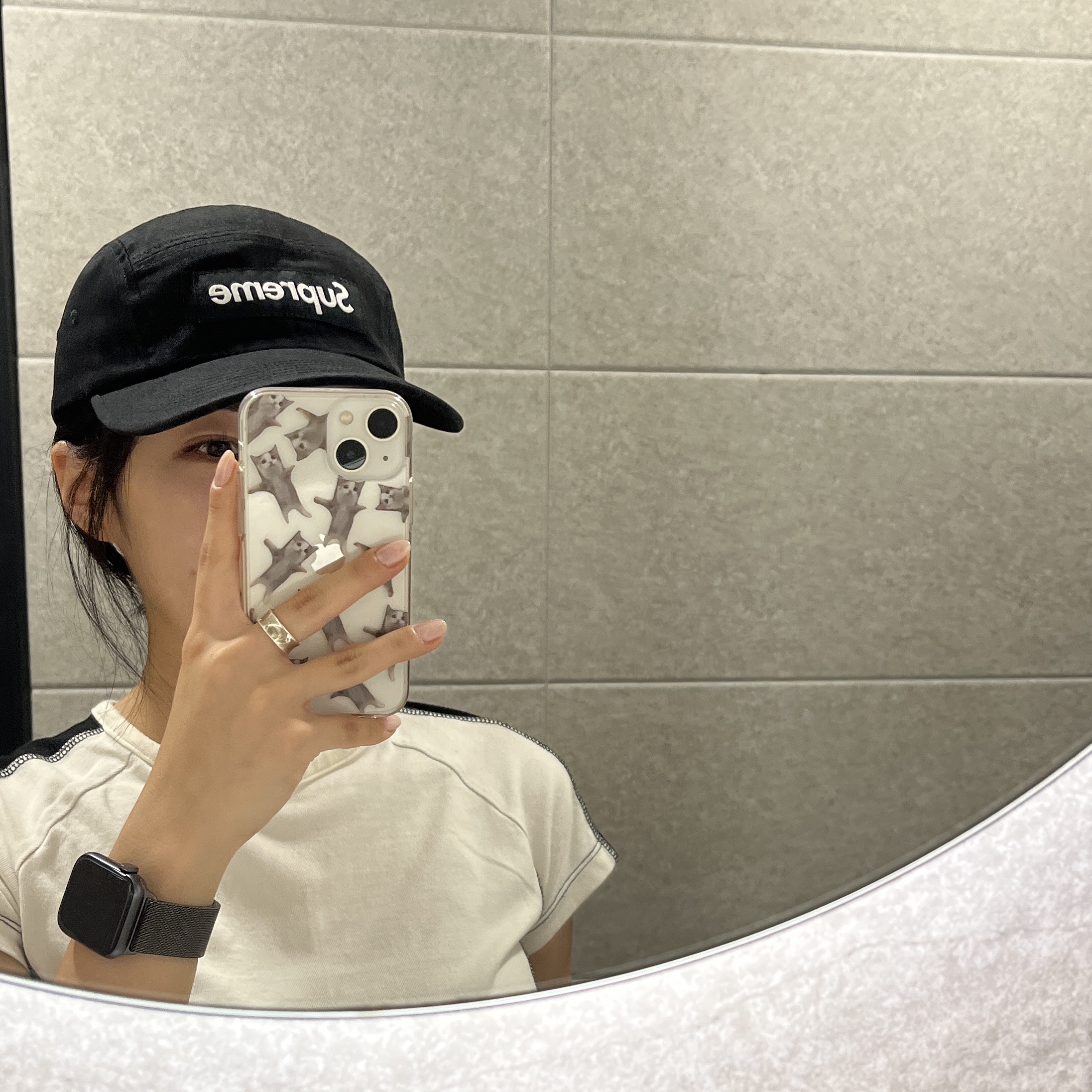 Supreme Washed Chino Twill Camp Cap Black 착용 스타일 - 2