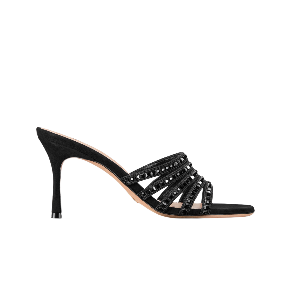 (W) 디올 젬 힐 슬라이드 블랙 코튼 자수 메탈릭 쓰레드 스퀘어 스트라스((W) Dior Gem Heeled Slide Black Cotton Embroidered Metallic Thread Square Strass) - 1