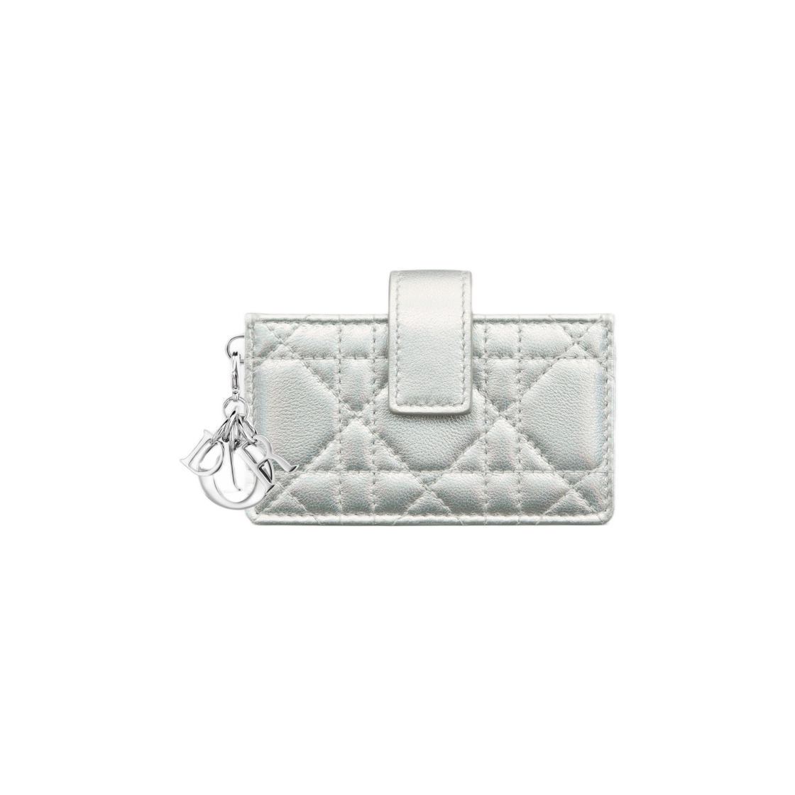 Dior Lady 5 Gusset Card Holder Iridescent Metallic Silver Tone Cannage Lambskin 상세 이미지 1