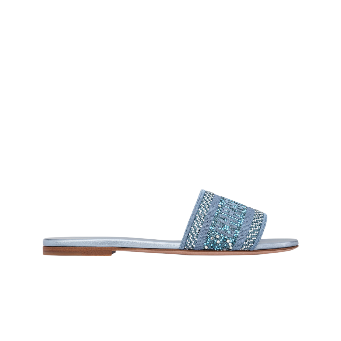 (W) 디올 디웨이 슬라이드 블루 코튼 자수 메탈릭 쓰레드 스트라스((W) Dior Dway Slide Blue Cotton Embroidered Metallic Thread Strass) - 1