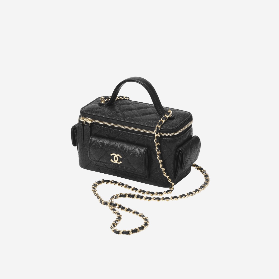 Chanel Vanity With Chain Grained Shiny Calfskin & Gold Black 상세 이미지 2