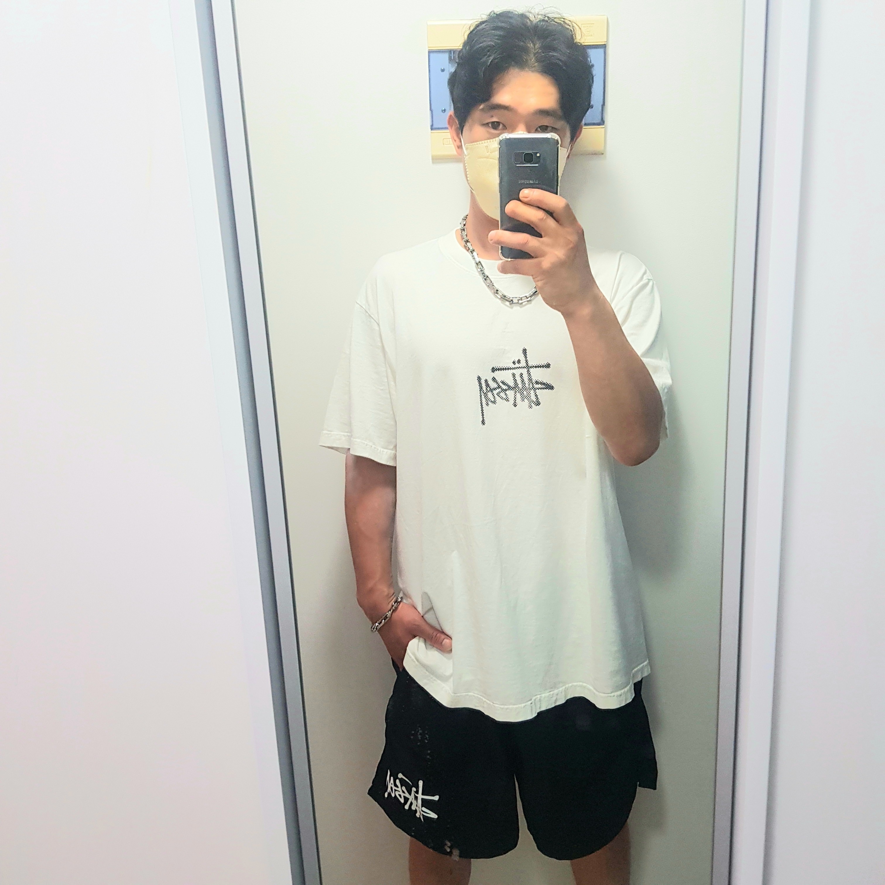Stussy Big Basic Water Shorts Black, Stussy Small Stock Crew Socks White (3 Pack) 착용 스타일 - 2