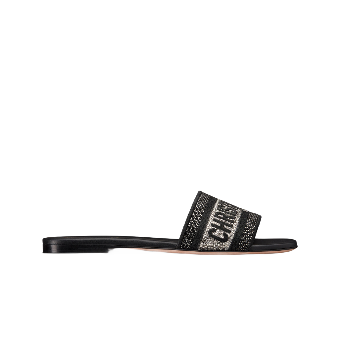 (W) 디올 디웨이 슬라이드 블랙 코튼 자수 메탈릭 쓰레드 실버 톤 스트라스((W) Dior Dway Slide Black Cotton Embroidery Metallic Thread Silver Tone Strass) - 1