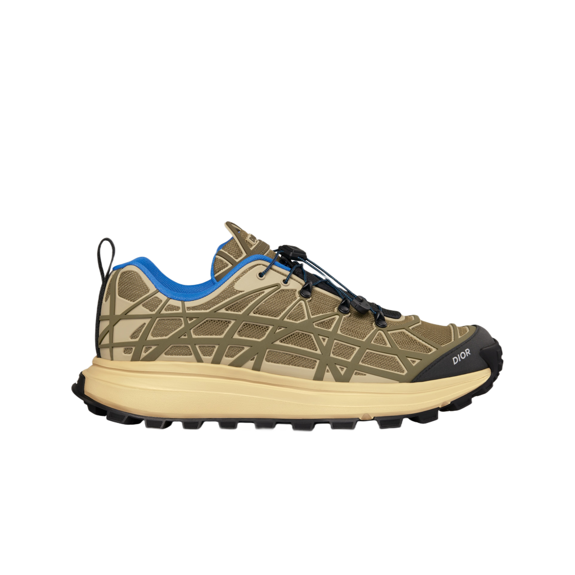 3SN297ZUV-H167 Dior B31 Runner Sneakers Brown Technical Mesh Khaki Rubber Warped Cannage Motif