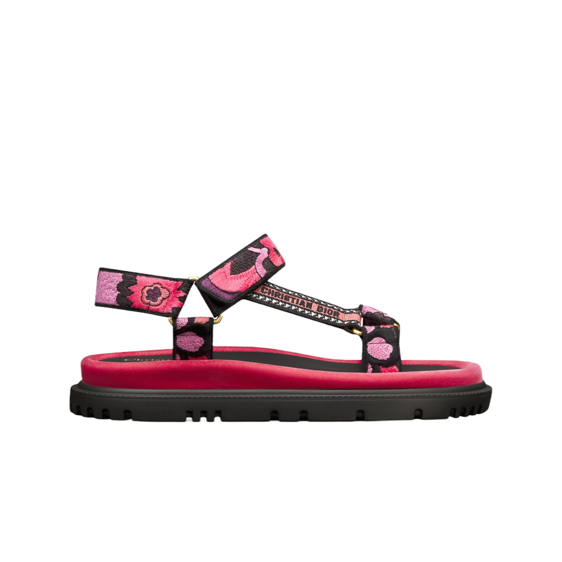 (W) 디올 D 웨이브 샌들 인디 핑크 멀티컬러 코튼 쟈뎅 인디엔 자수((W) Dior D Wave Sandal Indy Pink Multicolor Cotton Jardin Indien Embroidery) - 1