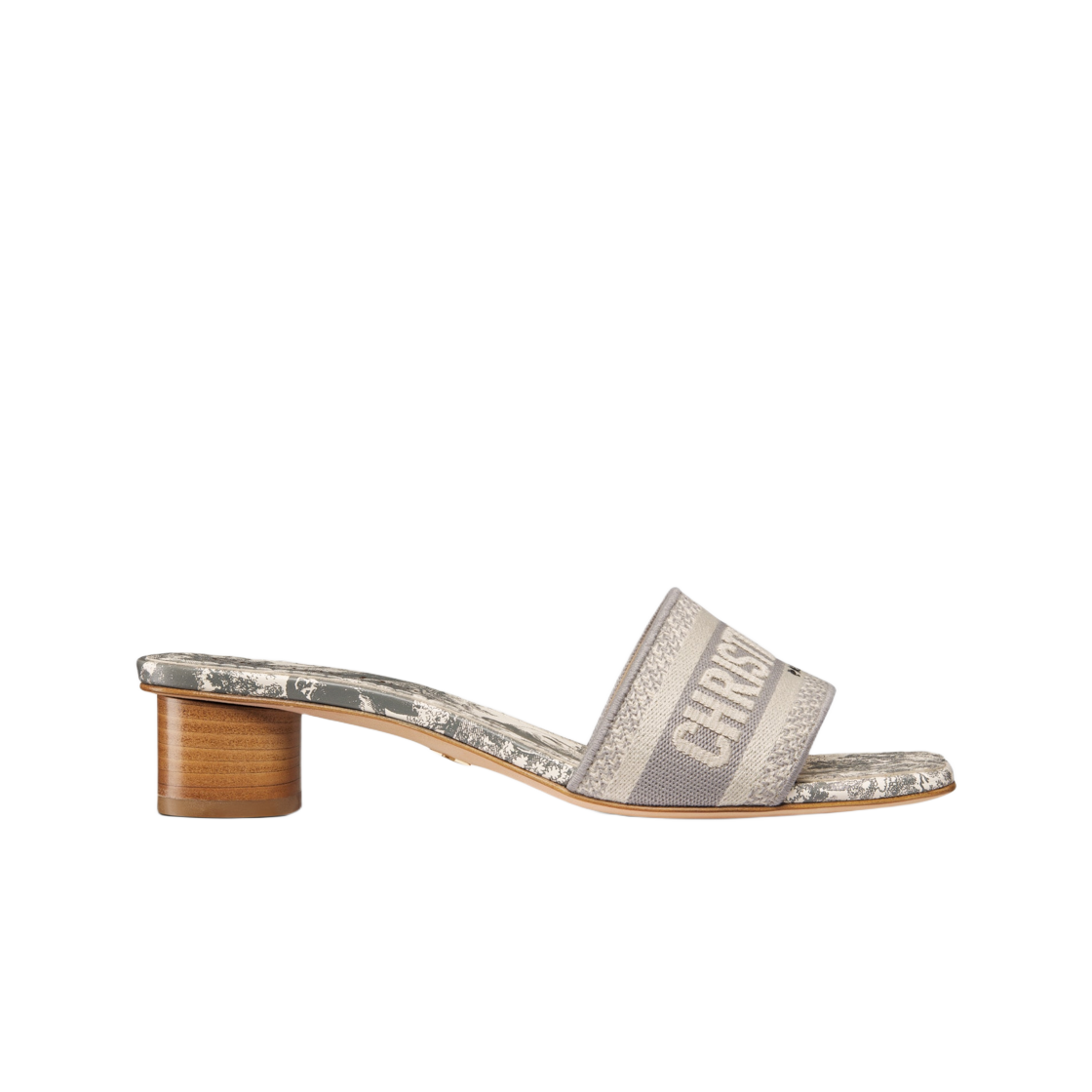 KCQ902TJE-S21G (W) Dior Dway Heeled Slide Gray Toile De Jouy Embroidered Cotton