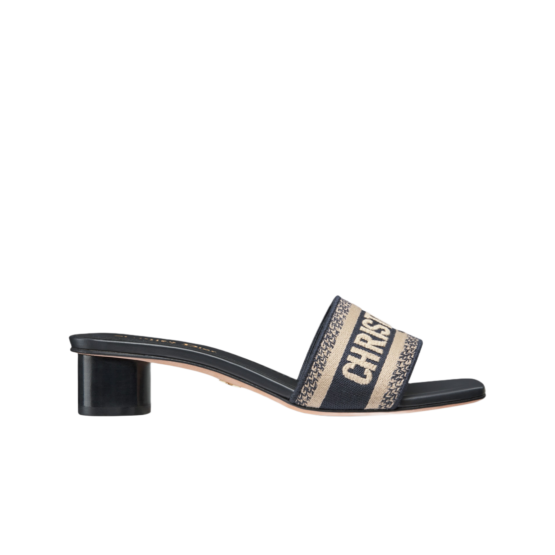 (W) 디올 디웨이 힐 슬라이드 딥 블루 자수 코튼((W) Dior Dway Heeled Slide Deep Blue Embroidered Cotton)