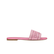 (W) Dior Dway Slide Pink Cotton Embroidered Metallic Thread Strass