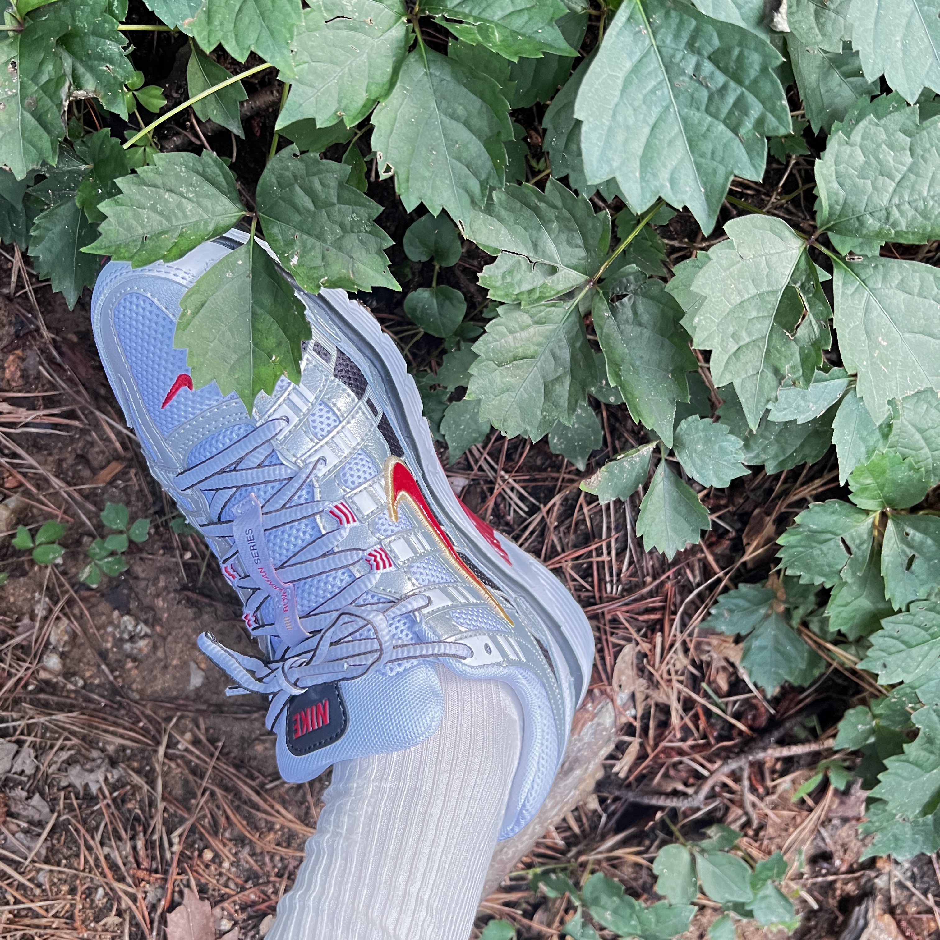 (W) Nike P-6000 Metallic Silver Red 착용 스타일 - 2