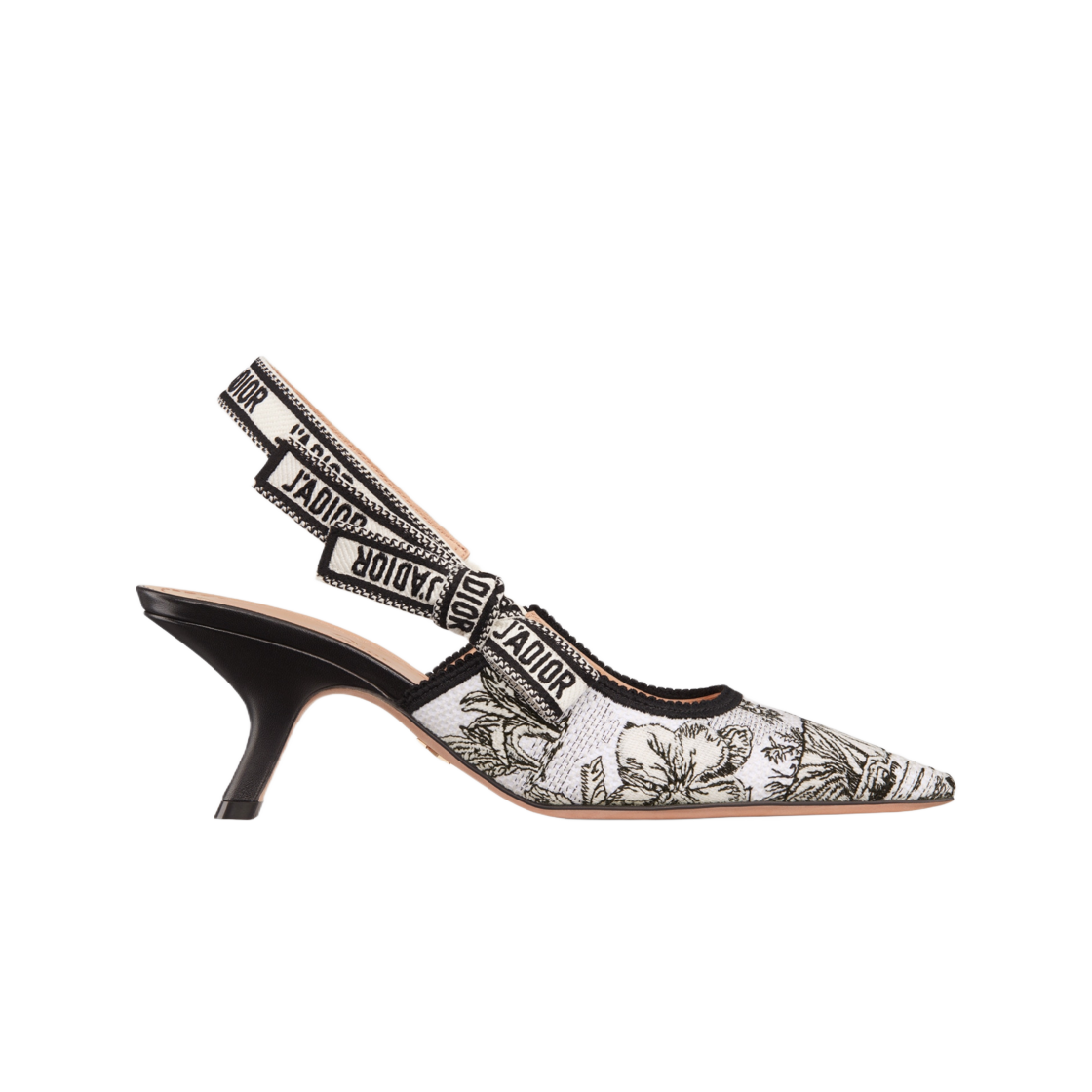 (W) 디올 자디올 슬링백 펌프스 화이트 블랙 자수 코튼 트왈 드 주이 보야주 모티프((W) Dior J'adior Slingback Pumps White Black Embroidered Cotton Toile De Jouy Voyage Motif) - 1