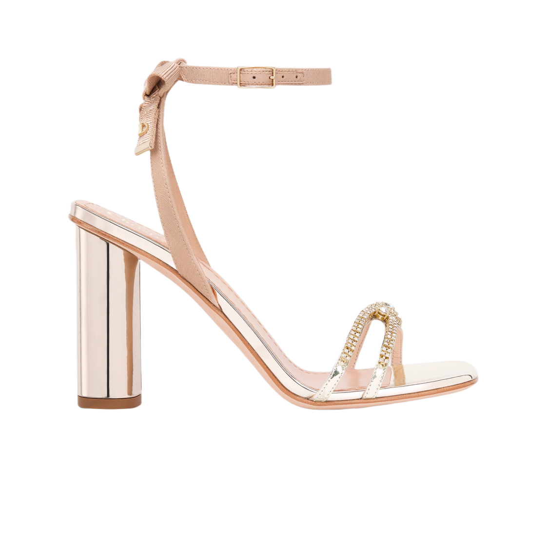 (W) 디올 선셋 힐 샌들 누드 미러 이펙트 카프스킨 골드 톤 스트라스((W) Dior Sunset Heeled Sandal Nude Mirror Effect Calfskin Gold Tone Strass) - 1