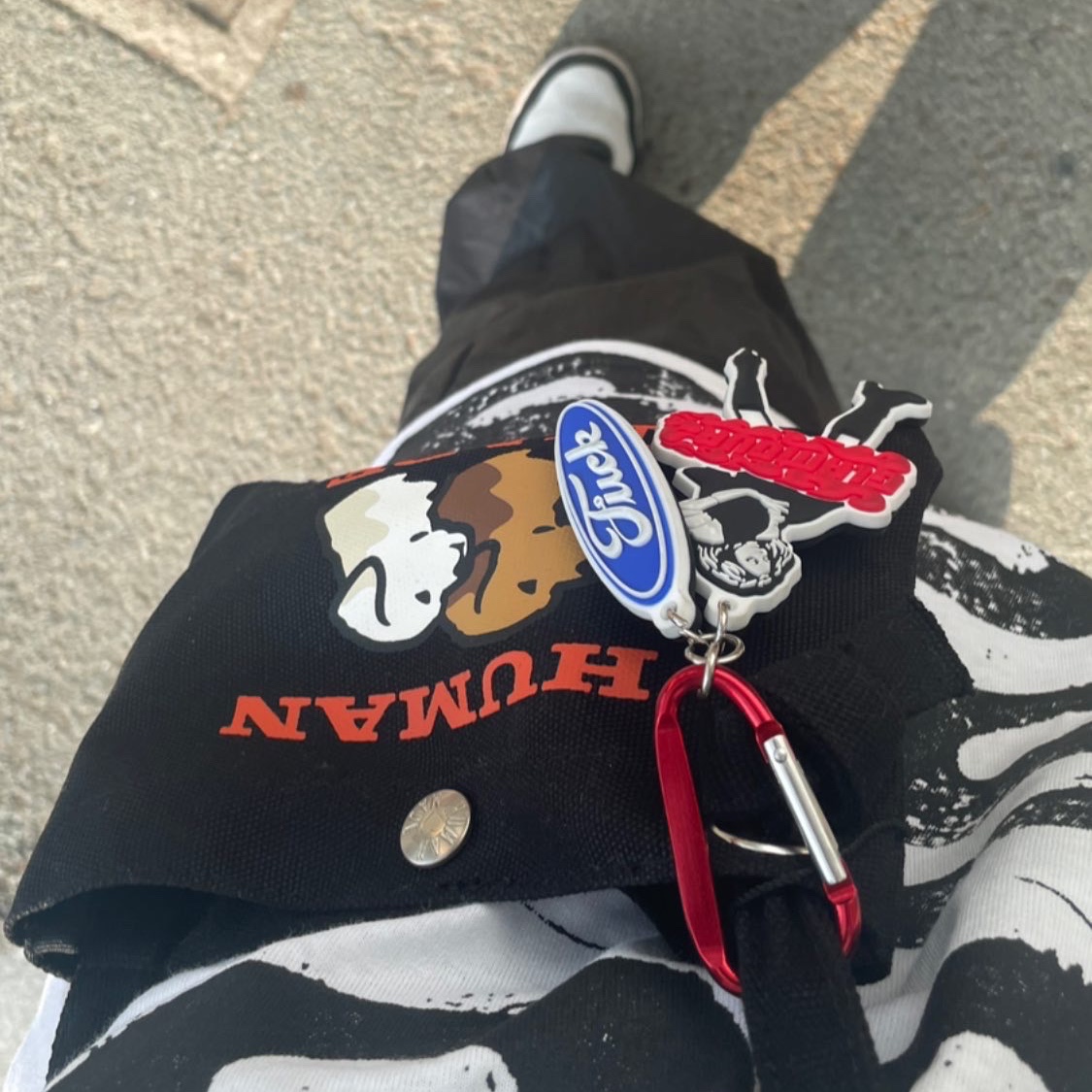 Human Made Mini Shoulder Bag Black, Nike x Stussy Air Force 1 '07 Mid SP Black and Light Bone 착용 스타일
