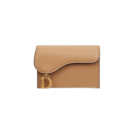 Dior Saddle Flap Card Holder Medium Tan Goatskin