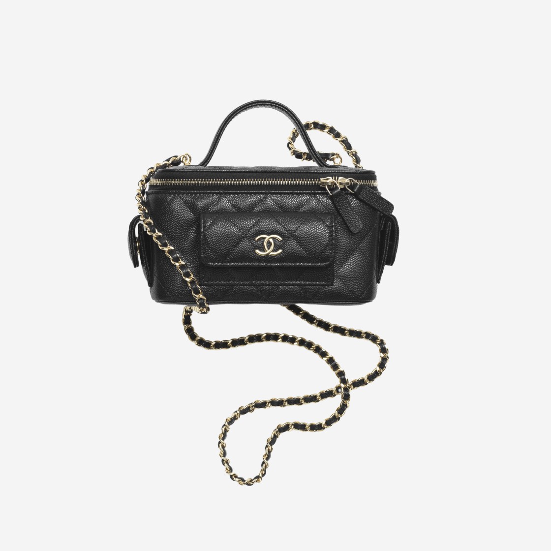 Chanel Vanity With Chain Grained Shiny Calfskin & Gold Black 상세 이미지 1