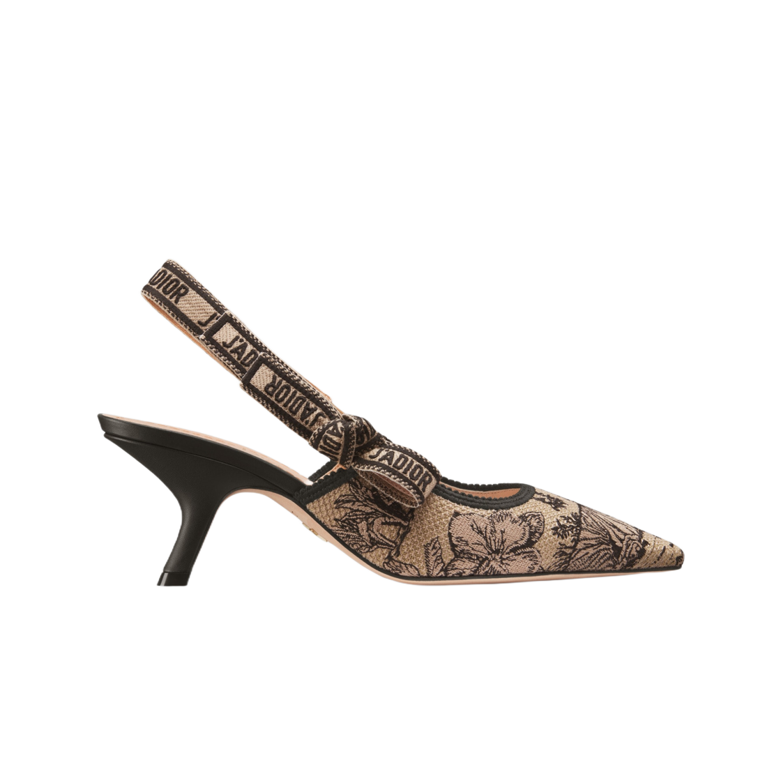 (W) 디올 자디올 슬링백 펌프스 베이지 블랙 자수 코튼 트왈 드 주이 보야주 모티프((W) Dior J'adior Slingback Pumps Beige Black Embroidered Cotton Toile De Jouy Voyage Motif) - 1