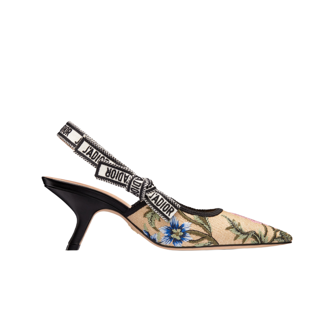 (W) Dior J'adior Slingback Pumps Beige Multicolor Raffia Embroidered Dior Petites Fleurs Motif 상세 이미지 1