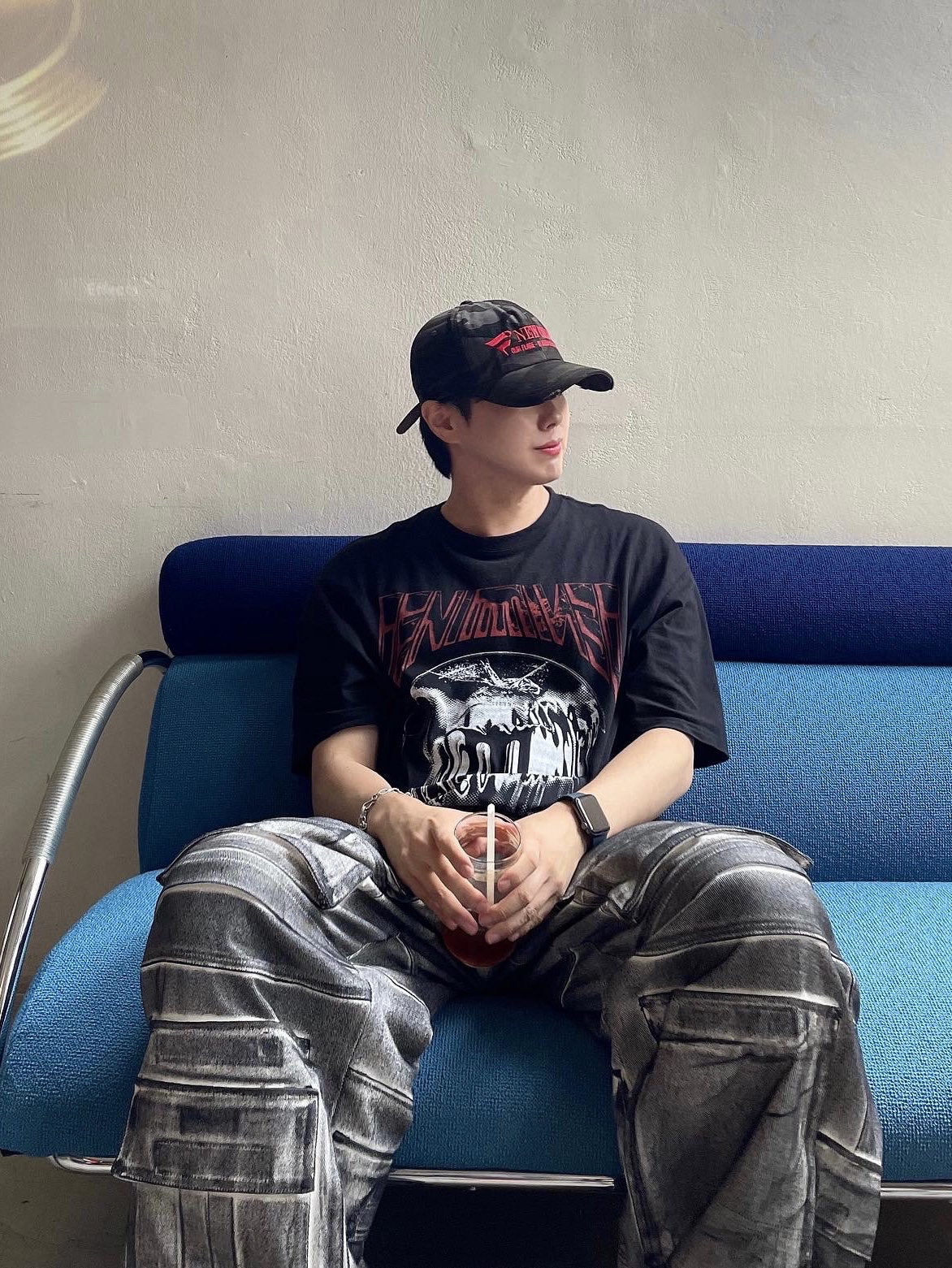Project G/R Painted Denim Cargo Dirty White, ETCE New Vision Camo Cap Night Jungle 착용 스타일 - 3