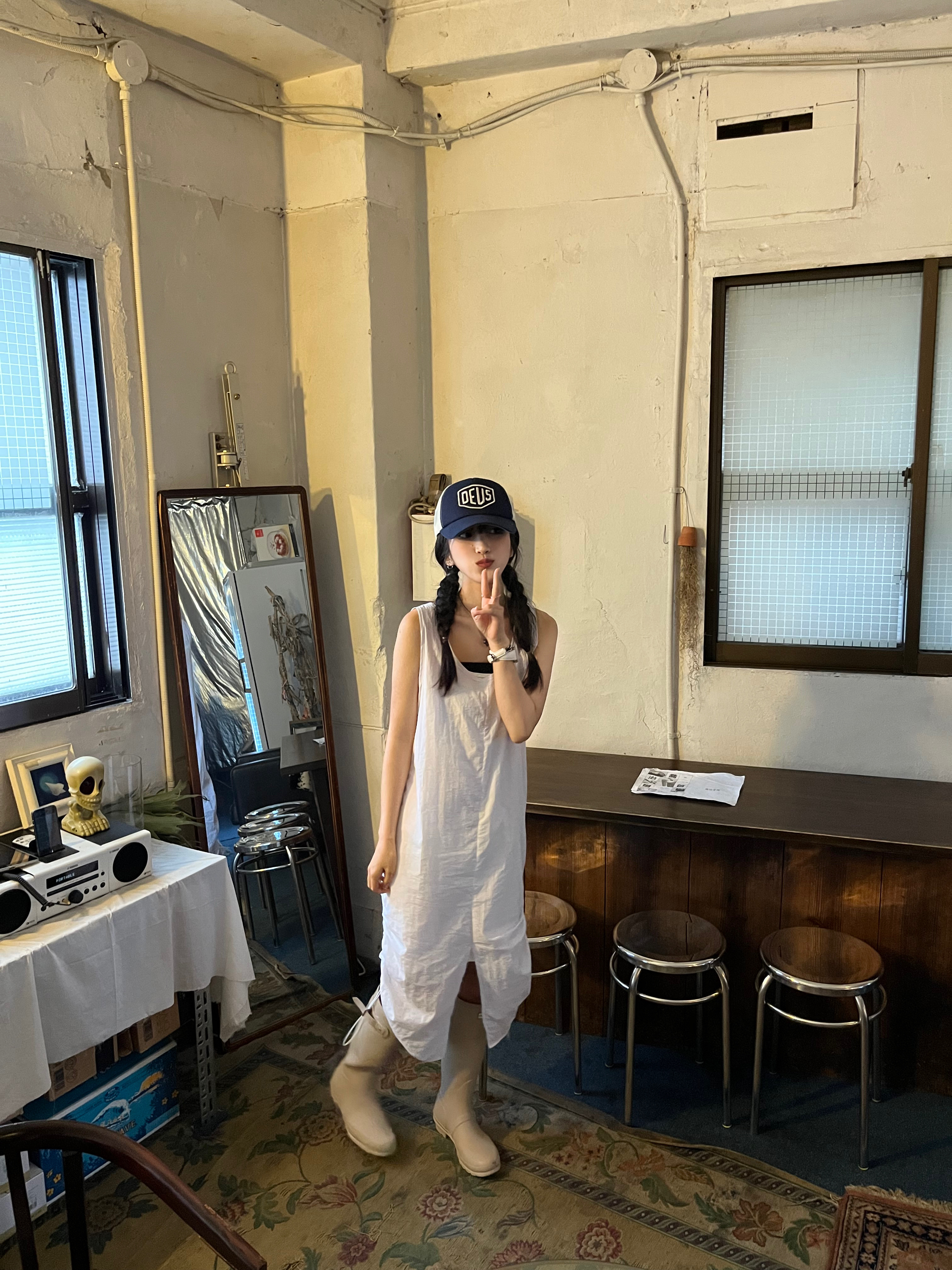 (W) Hunter Original Tall Rain Boots Skimming Stone 착용 스타일 - 5