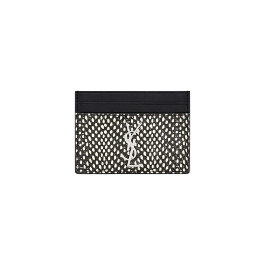 Saint Laurent Cassandre Card Case in Python Embossed Leather Black And White 상세 이미지 1