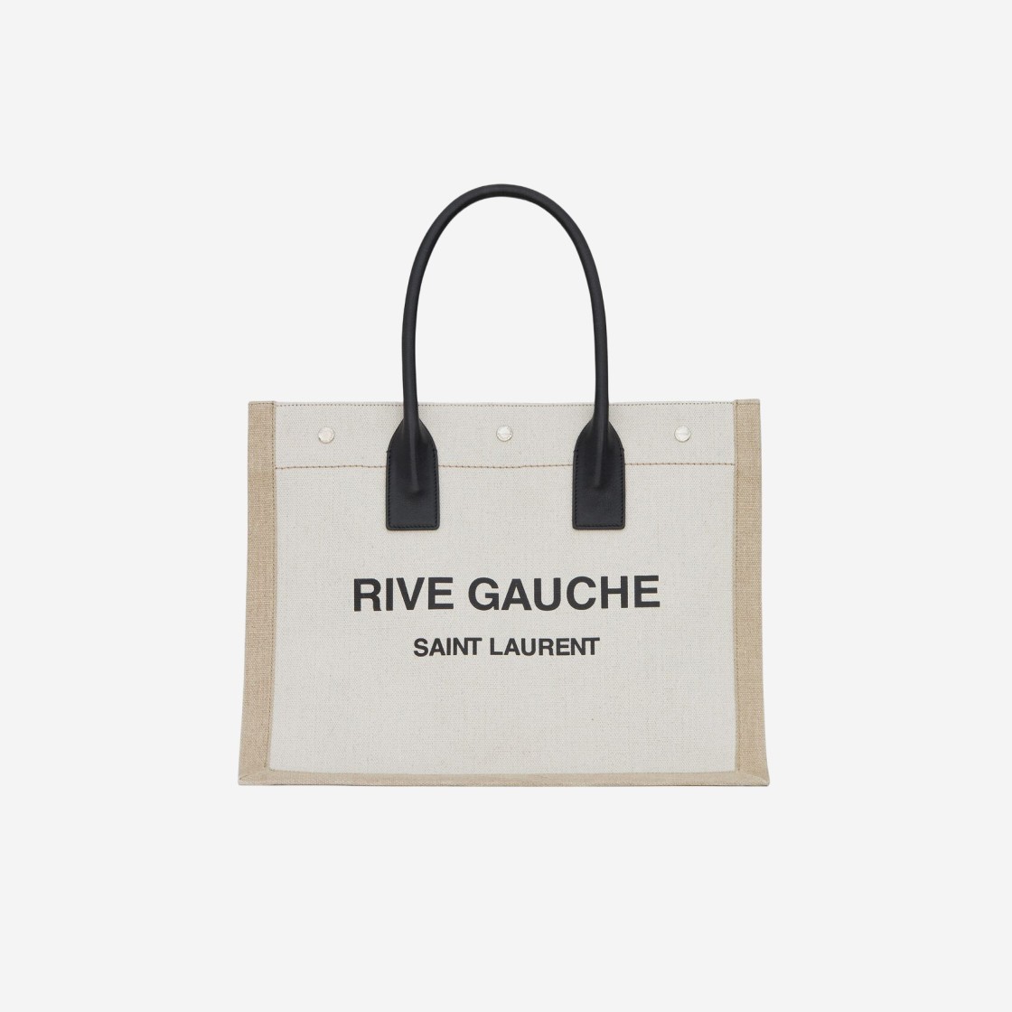 Saint Laurent Rive Gauche Small Tote Bag in Linen and Leather Grege Black Natural Black 상세 이미지 1