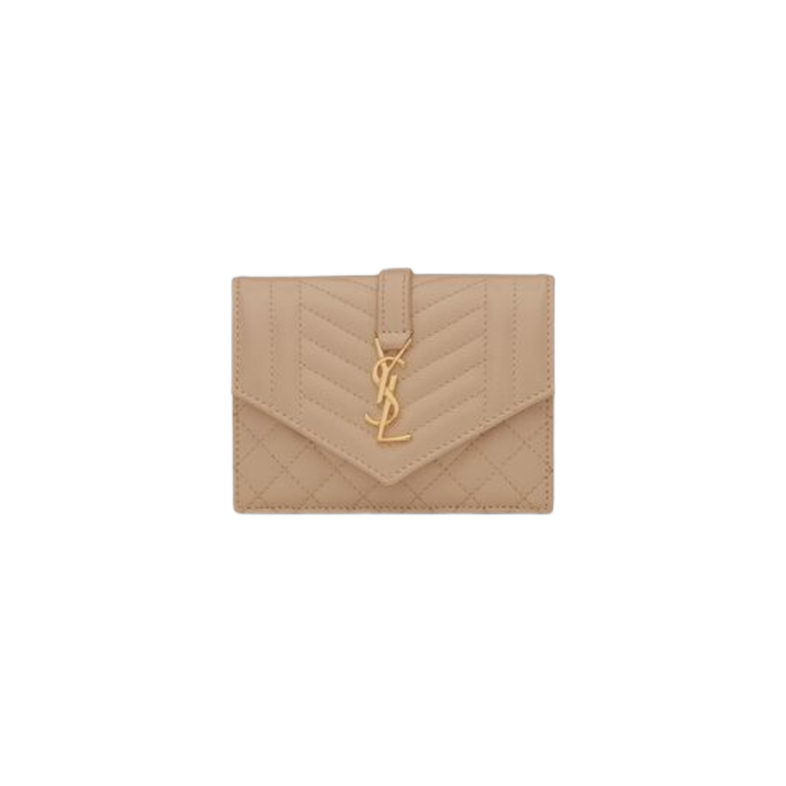 651027-BOWT1-2721 Saint Laurent Envelope Flap Card Case in Mix Matelasse Grain De Poudre Embossed Leather Dark Beige - 대표 이미지 #1