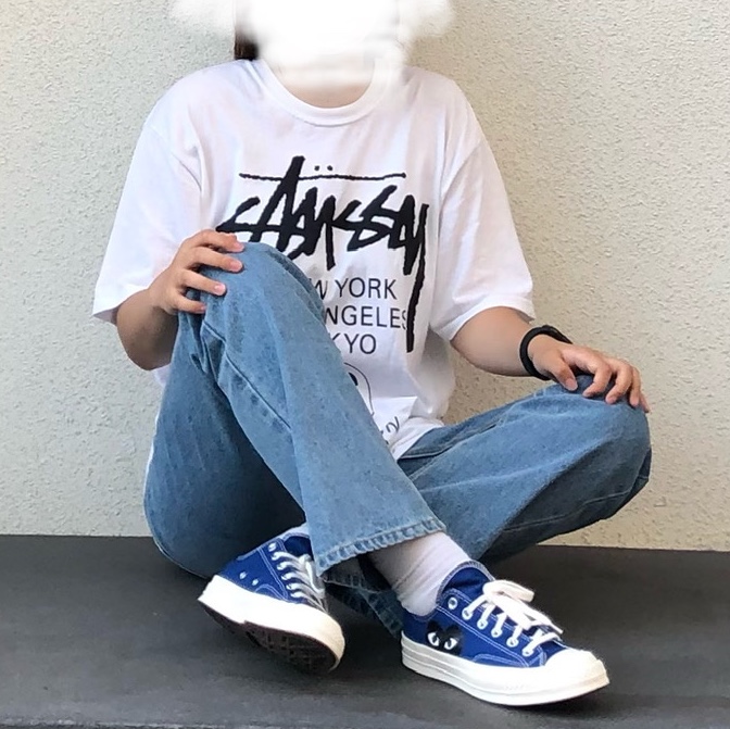 Converse x Play Comme des Garcons Chuck 70 Ox Blue Quartz 착용 스타일