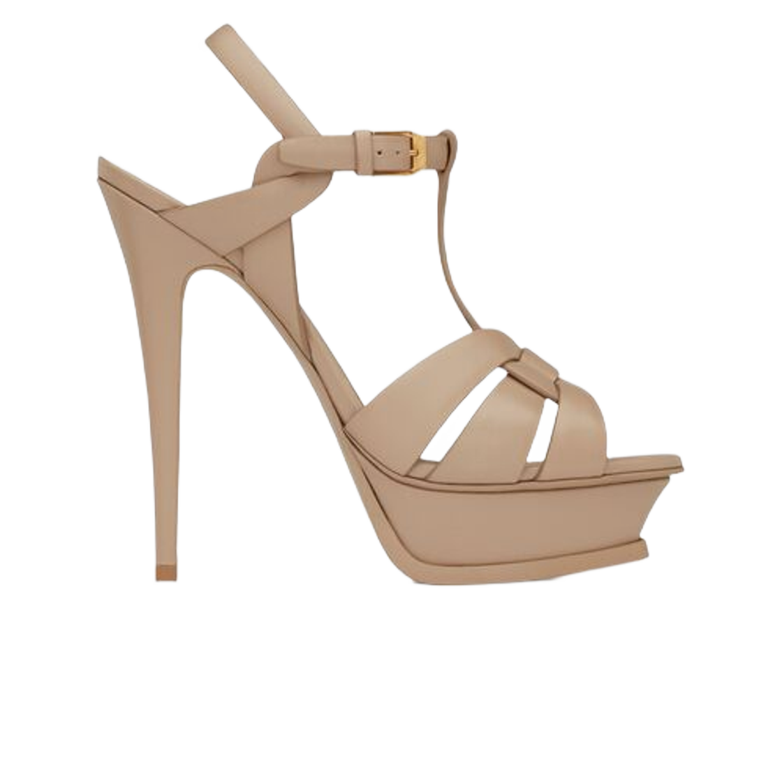 (W) 생로랑 트리뷰트 플랫폼 샌들 스무스 레더 다크 베이지((W) Saint Laurent Tribute Platform Sandals in Smooth Leather Dark Beige) - 1