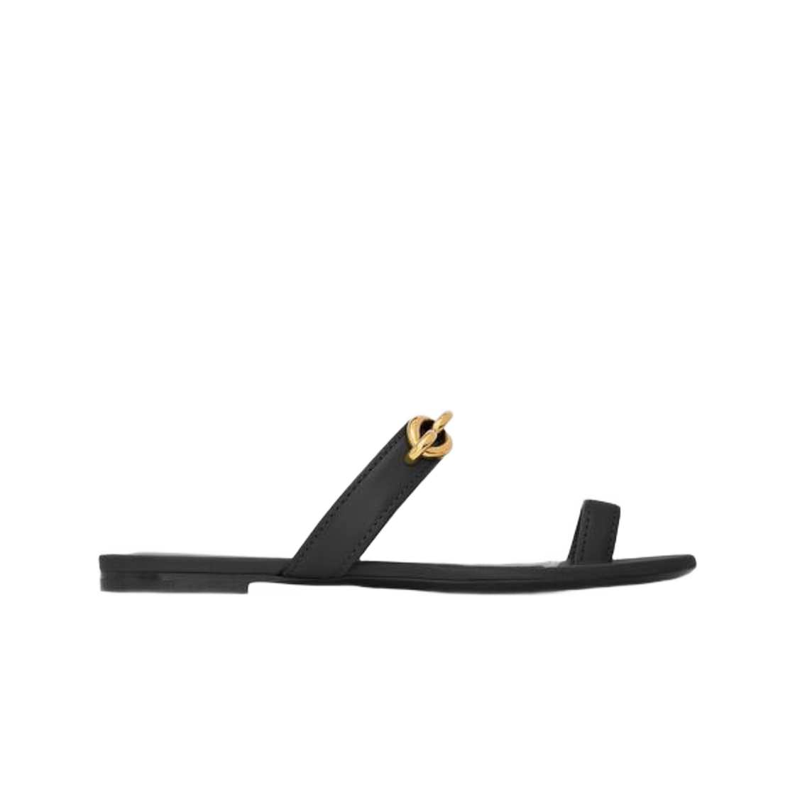 (W) 생로랑 르 메일론 플랫 샌들 스무스 레더 블랙((W) Saint Laurent Le Maillon Flat Sandals in Smooth Leather Black) - 1