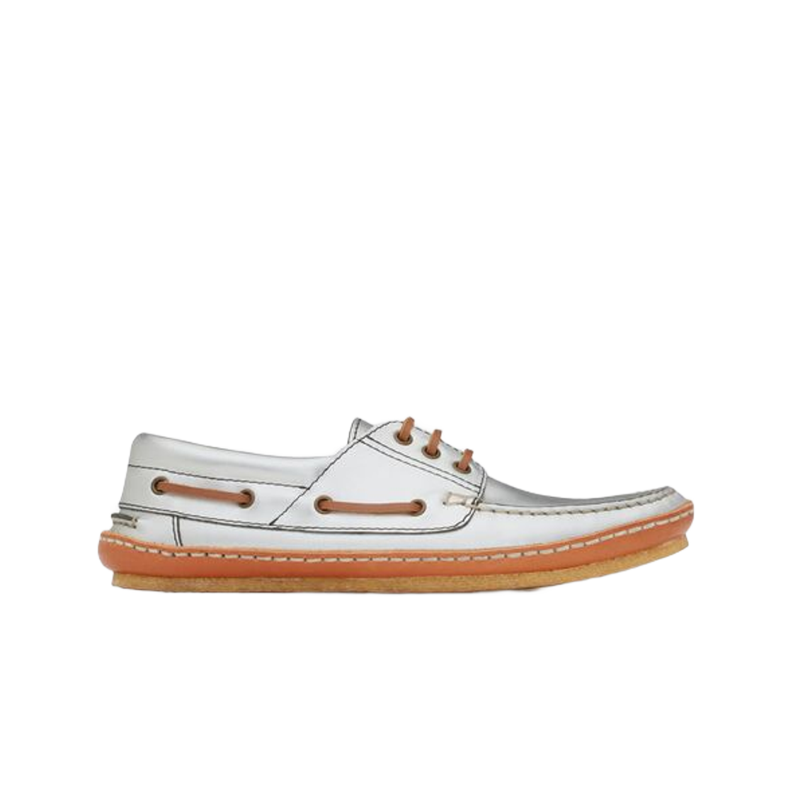 Saint Laurent Ashe Boat Shoes in Metallized Leather Argent 상세 이미지 1