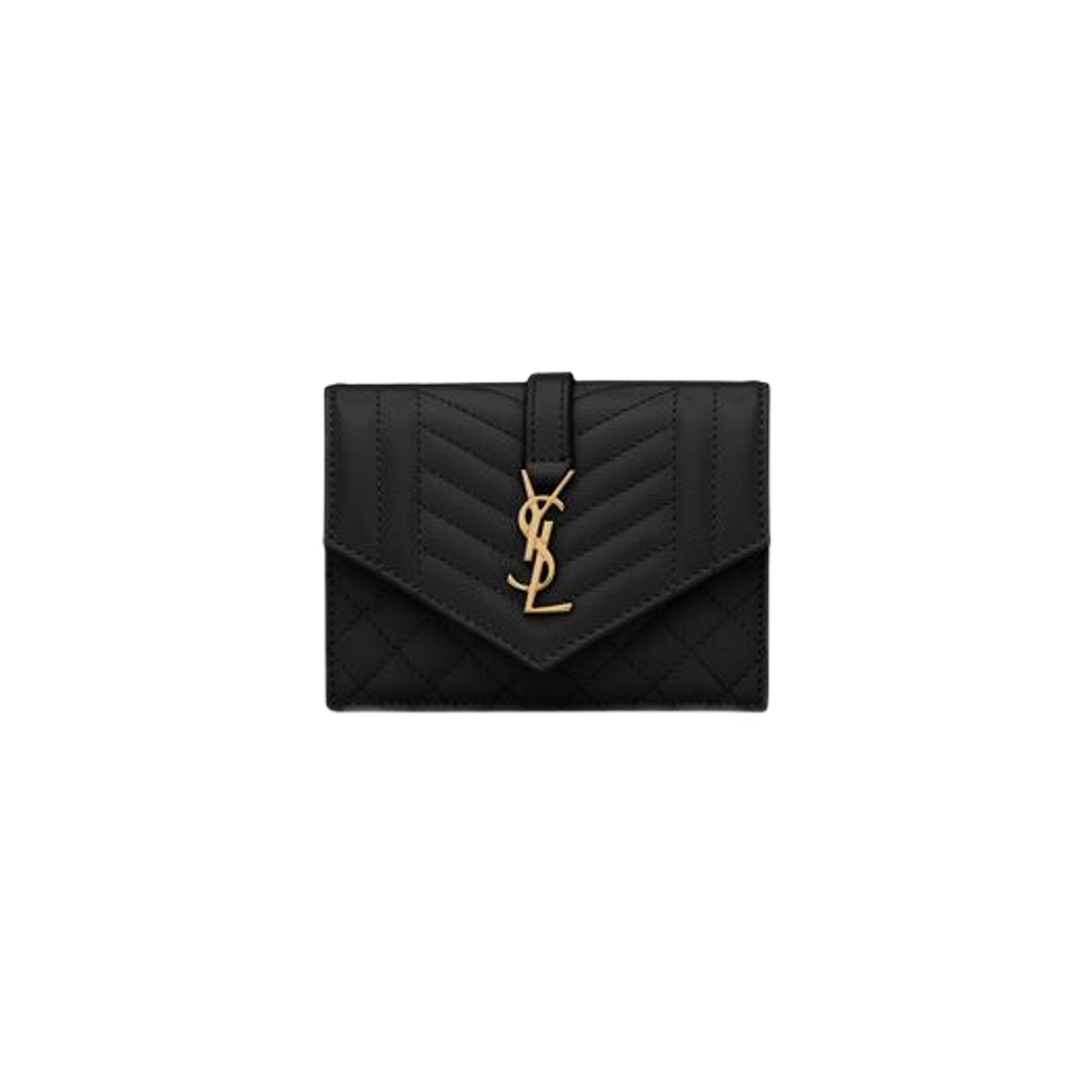 Saint Laurent Envelope Flap Card Case in Mix Matelasse Grain De Poudre Embossed Leather Black 상세 이미지 1