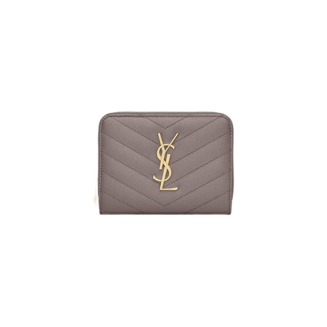 Saint Laurent Cassandre Matelasse Compact Zip Around Wallet in Grain De Poudre Embossed Leather Fog 상세 이미지 1